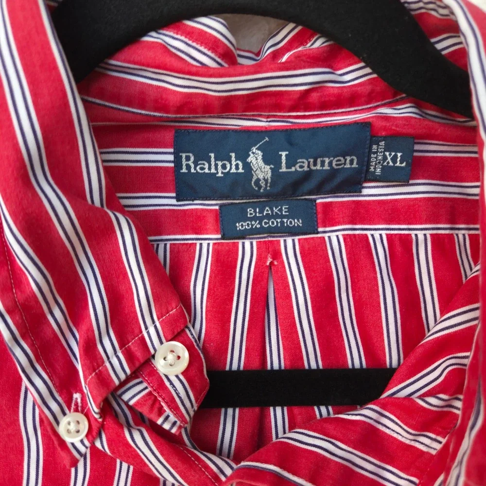 Ralph Lauren Mens Blake Button Down Shirt XL Red White Blue Striped Cotton